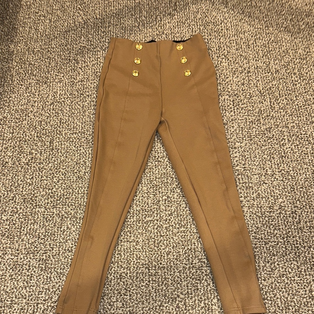 Zara Camel Brown High-Waist Button Front Pants